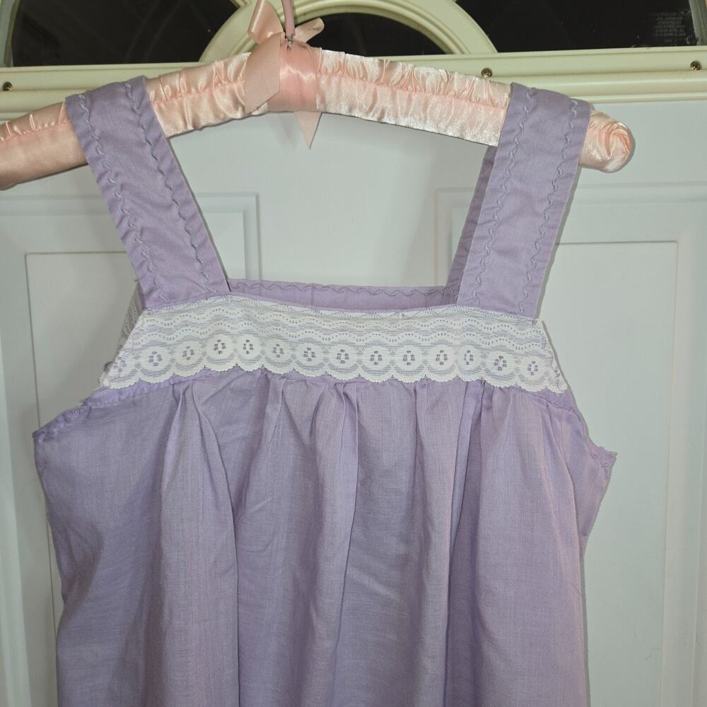 Vintage Purple Mid-Length Babydoll Nightgown White Lace 36" L Sleeveless - Picture 2 of 4